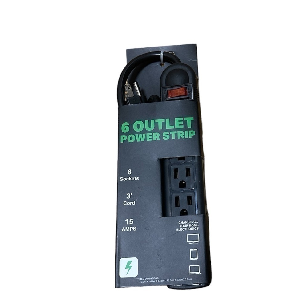 NEW Black 6-Outlet Power Strip / 3 Feet / On-Off Switch
